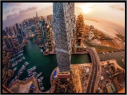 Z lotu ptaka, Cayan Tower, Wieżowiec, Dubaj, Widnokrąg